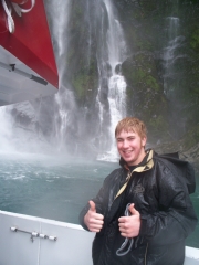 Milford Sound waterfall.