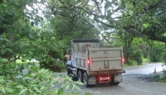 Mack CH dump truck backing up