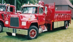 Mack R model with folding crane behind cab at Macungie, PA.
