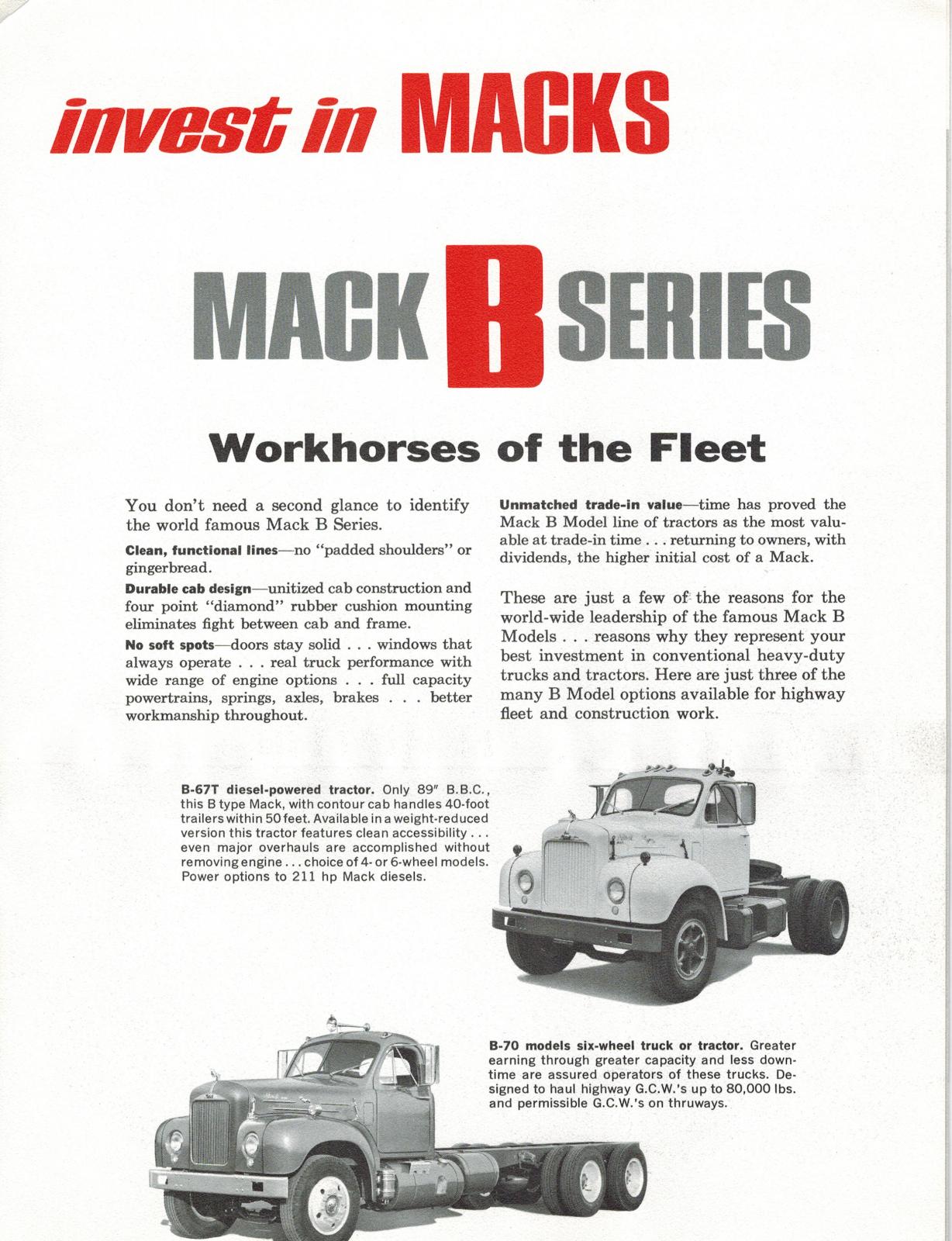 Mack Sales Brochure Early 60s F B Models And New 711 Thermodyne